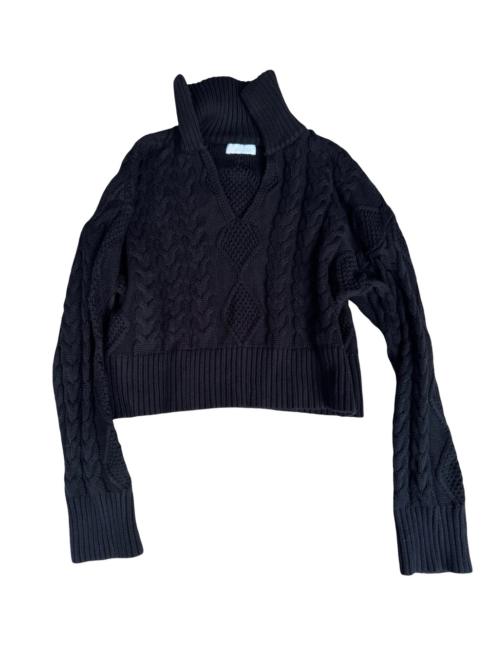Sablyn Anaya Cropped V-Neck Cable Knit Sweater in Black Size XS